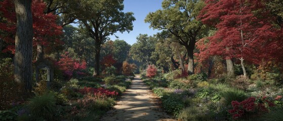 A symphony of fall: seasonal colors paint a stunning park scene. True story. The dance of leaves: capturing a vibrant autumn day in nature. Magazine cover. Real vibe.