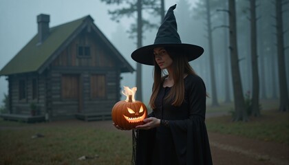 halloween witch with magic wand