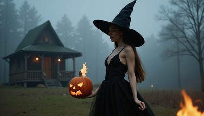 halloween witch with magic wand