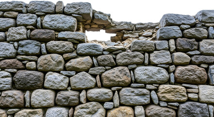 Ancient Stone Wall Texture with Hole Seamless Pattern on transparent background ancient stone