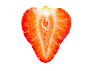 Strawberry Cut in Half Showing Juicy Inner Flesh, Close-Up, Isolated PNG