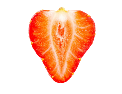 Strawberry Cut in Half Showing Juicy Inner Flesh, Close-Up, Isolated PNG