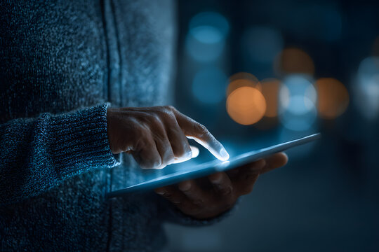 Security professional managing cybersecurity on a tablet, emphasizing digital data protection.