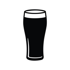 Stylized black silhouette of a full beer glass on white background