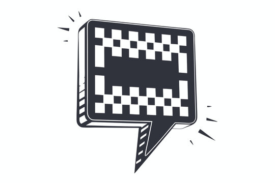 Monochrome Comic Speech Bubble With Pixelated Texture On White Background