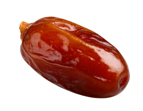 Sie Whole Ripe Date Fruit with Wrinkled Brown Skin, Isolated on Transparent Background