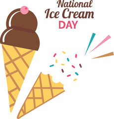 Festive National Ice Cream Day Poster with Realistic Cones, Ice Pop, and Chocolate Drips