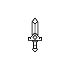 Outline Sword Icon, Minimalist Weapon Symbol on White Background Design