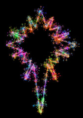 Kolorowe zimne ognie i fajerwerki układające się w kształt kolorowej Gwiazdy betlejemskiej na ciemnym tle. © Blue Pixel