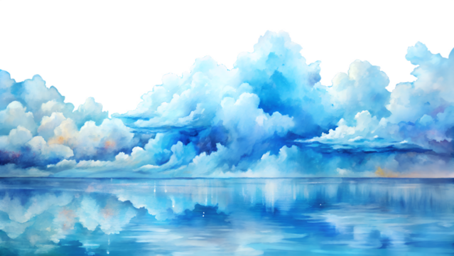 Serene Blue Sky and Ocean Reflection:  Painterly Digital Art, Tranquil Mood