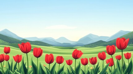 Springtime meadow with tulips