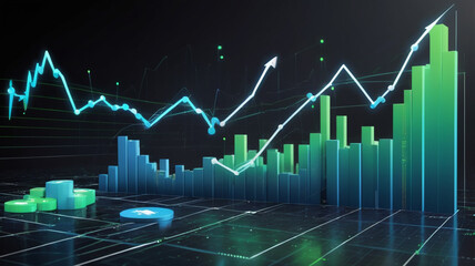 An interactive data screen from the future, showcasing complex patterns and the trends of the evolving stock market.
