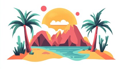 Tropical island landscape illustration