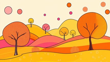Autumnal hillscape illustration