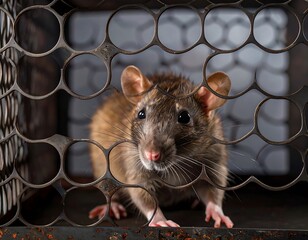Rat in a metal cage