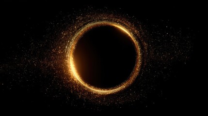 Naklejka premium Mysterious glowing golden portal with sparkles against a dark background