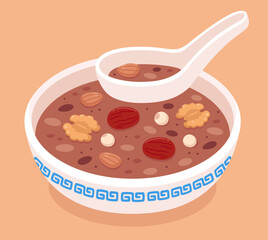 Laba congee, traditional Chinese porridge  for Laba Festival. Cartoon vector clip art illustration.