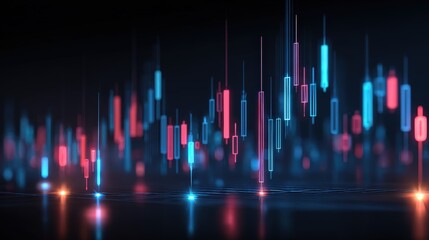 Stock Market Candlestick Chart: Abstract Neon Finance Graph