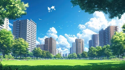 Obraz premium Cityscape park sunny day