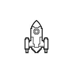 Naklejka premium Pixel Art Rocketship Icon with Fin Pixelated Isolated on White Background
