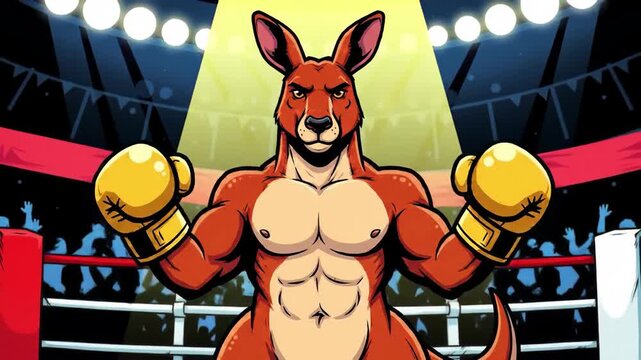 A powerful kangaroo boxer stands victorious in the boxing ring, ready to face the opposition.