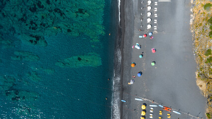 Aerial zenithal view of Cala Jannita beach located in Maratea. It's also known as the Black Beach....