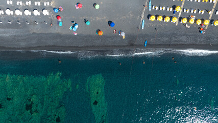 Aerial zenithal view of Cala Jannita beach located in Maratea. It's also known as the Black Beach....