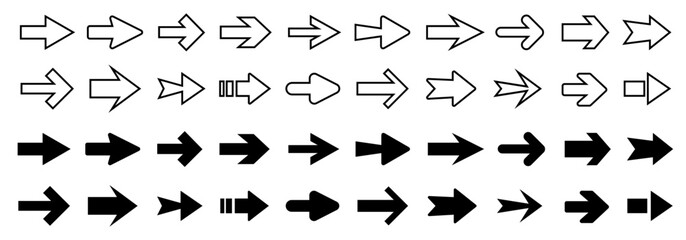 Arrow icon set, arrow cursor collection, different arrow signs, black arrows button icons