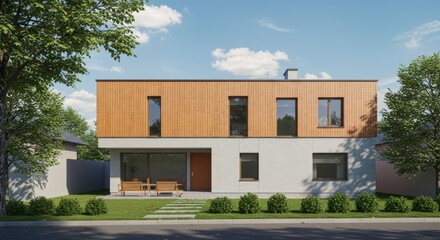 Modern house exterior sunny day