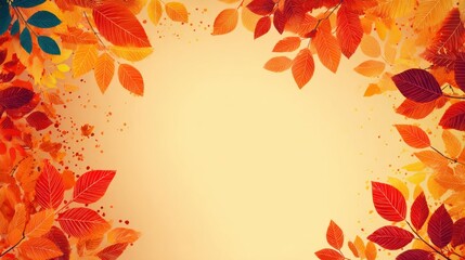 Autumn leaves forming border on blank background