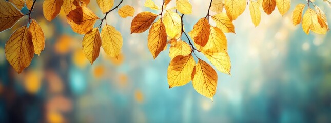 Golden autumn leaves creating a natural colorful background
