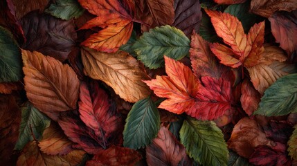 Fallen autumn leaves creating colorful seasonal background texture