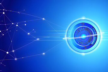 Futuristic digital eye with network connections and blue glow