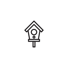 A line art icon of a birdhouse.