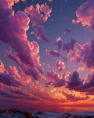 Beautiful mountain horizon with colorful sunset high resolution photo