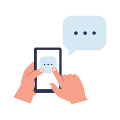 Illustration of a person holding a smartphone with a speech bubble, indicating messaging.
