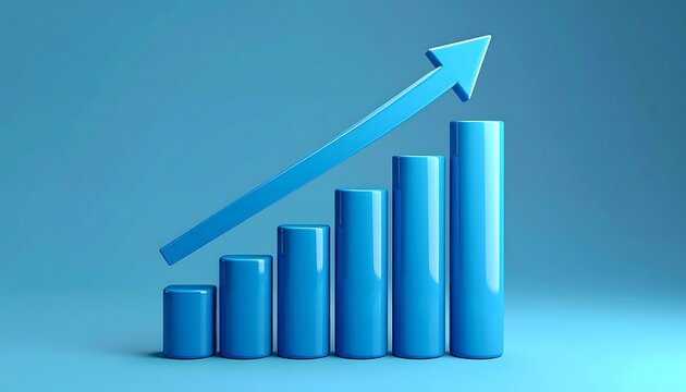 3D graphic of a rising bar graph - Powered by Adobe