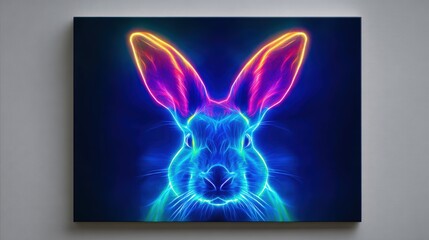 Blue Neon Rabbit Art: Framed Glowing Pet Portrait