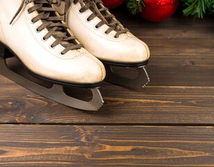 Vintage ice skates on wood