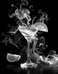 Captivating splash of martini in a dramatic black and white setting