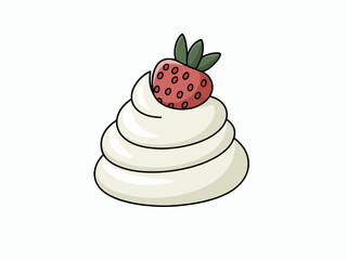 Whimsical Strawberry Topped Whipped Cream Dessert Illustration Sweet Treat Delightful Confection Artistic Food Art Bakery Icon Isolated on White