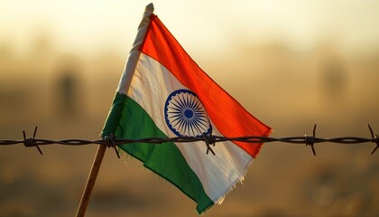 Indian Flag Behind Barbed Wire