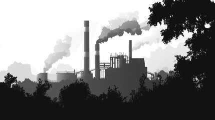 Obraz premium Industrial facility silhouette against trees