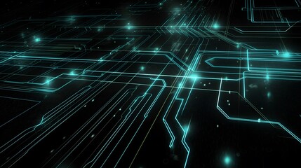 Digital science and data communication information are depicted in an abstract blue background with motion and light effects