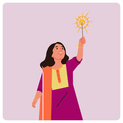 Indian Girl holding a sparkler illustration
