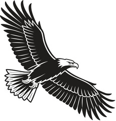 Fototapeta premium Majestic Soaring Eagle Silhouette Illustration in Black and White
