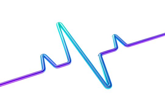 Abstract blue and purple heartbeat line isolated on transparent background