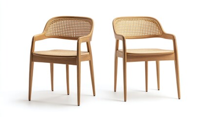 Pair of light wooden cane chairs