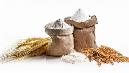 Isolated Wheat And Flour In Bags