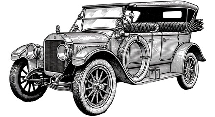 A close-up hand-drawn sketch of a vintage retro car